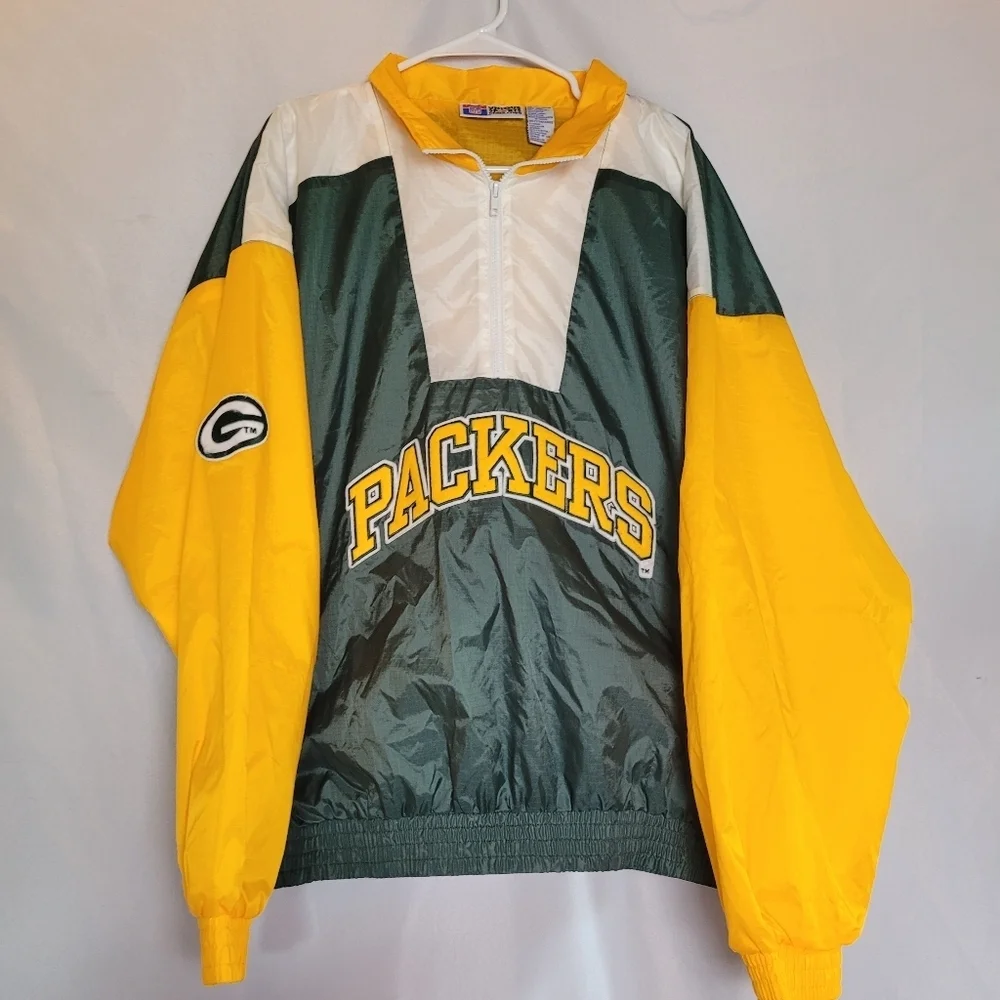 VTG Greenbay Packer Men's 1/4 Zip Nylon Windbreaker Jacket Size XL